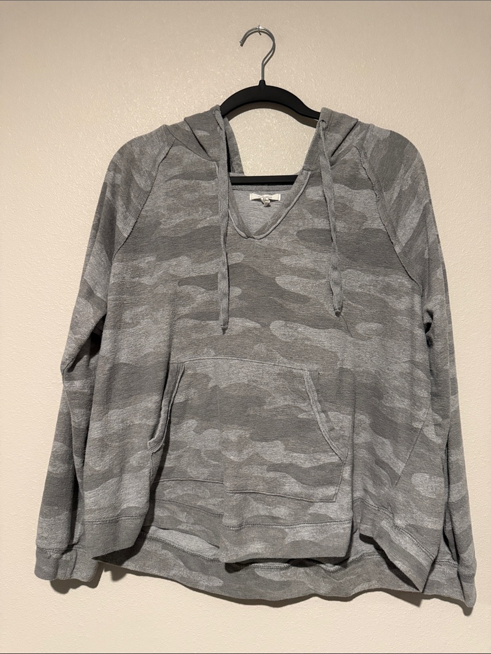 Maurices Gray Camouflage V‑Neck Hooded Sweater